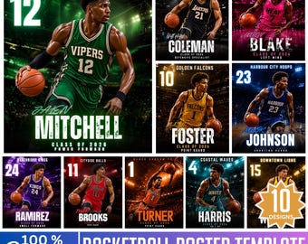 Basketball Poster Template, Canva Editable Basketball Senior Night Poster, Drag-and-Drop Sports Designs,  Sublimation Team Player Banner