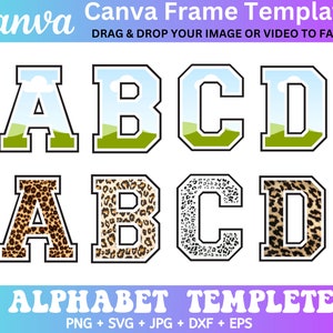 Alfabeto com moldura Canva, Letras Varsity com moldura Canva, Fonte Varsity, Modelo de letras Jersey, Modelo de fonte esportiva Canva, download digital,