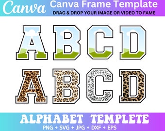 Canva Frame Alphabet, Canva Frame Varsity Letters, Varsity Font, Jersey letters template, Sports Font Canva template, digital download,