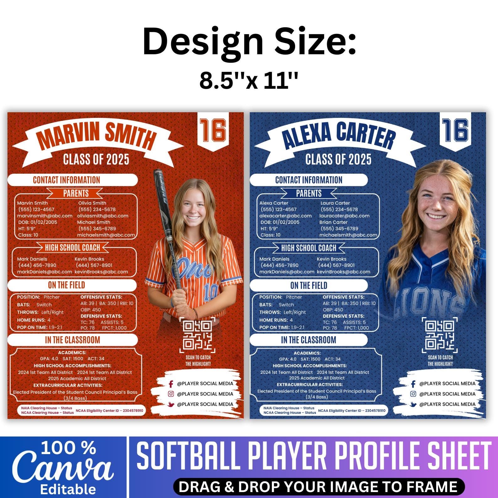 Softball Player Profile Sheet, Sports Recruiting Profile , Athlete ...