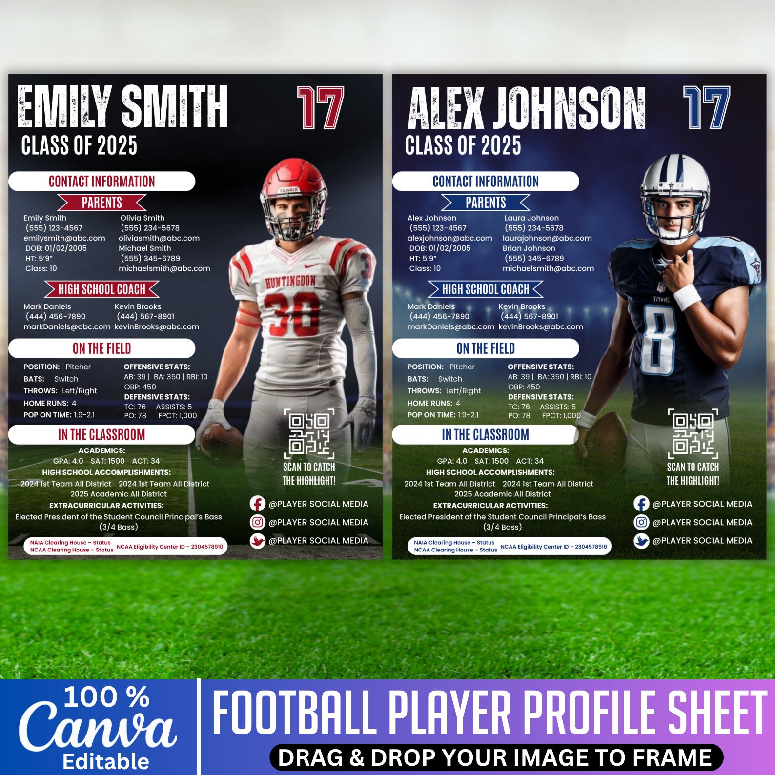 02 Football Player Profile Sheet, Sports Recruiting Profile, Athlete ...