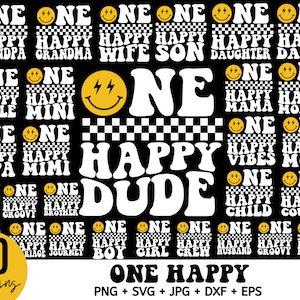 Un joyeux mec assorti anniversaire Svg, une famille heureuse Png, anniversaire de famille Png, premier anniversaire garçon fille svg, svg rétro smiley
