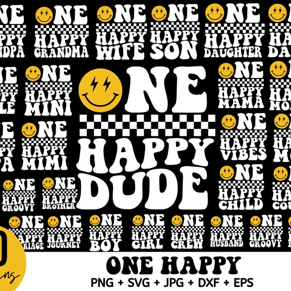 One Happy Dude Matching Birthday Svg Bundle, One Happy Family Png, Birthday Family Png, First Birthday Boy Girl svg, Retro Smiley Face svg