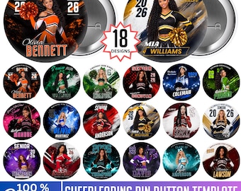 18 Cheerleading Pin Button Template, Canva Editable Cheer Design, Custom Photo Player Button, Drag-&-Drop 2026 Pin Button Template, Digital