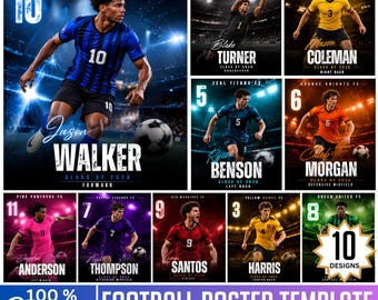 10 Football Poster Canva  Editable Template, Football Senior Night Banners, Sports Background & Digital Backdrop, Sports Poster Canva Design
