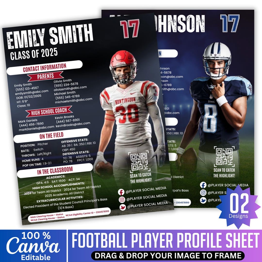 02 Football Player Profile Sheet, Sports Recruiting Profile, Athlete ...