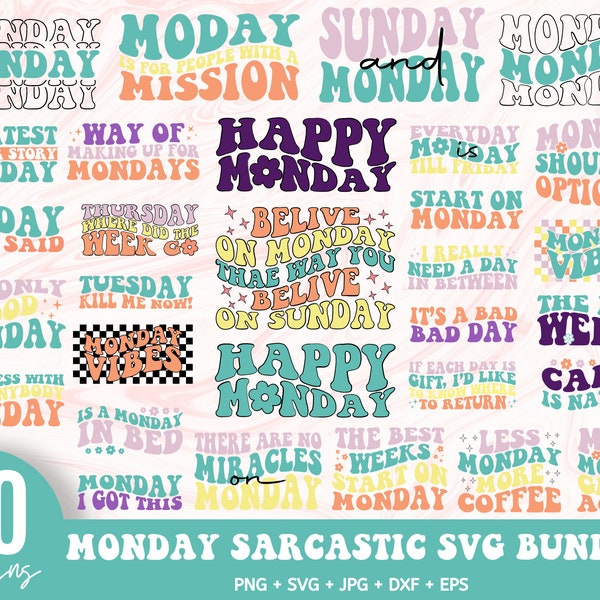 Retro Lunes Sarcástico Svg, Lunes Motivacional SVG, Citas inspiradoras, Refranes divertidos Sassy Svg,Trendy svg, Lunes Taza Svg, Domingo svg