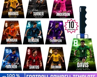 10 Football Cowbell Template Bundle, Canva Editable Cowbell Designs, Custom Player Game Day Spirit Templates, Drag & Drop, Digital Download