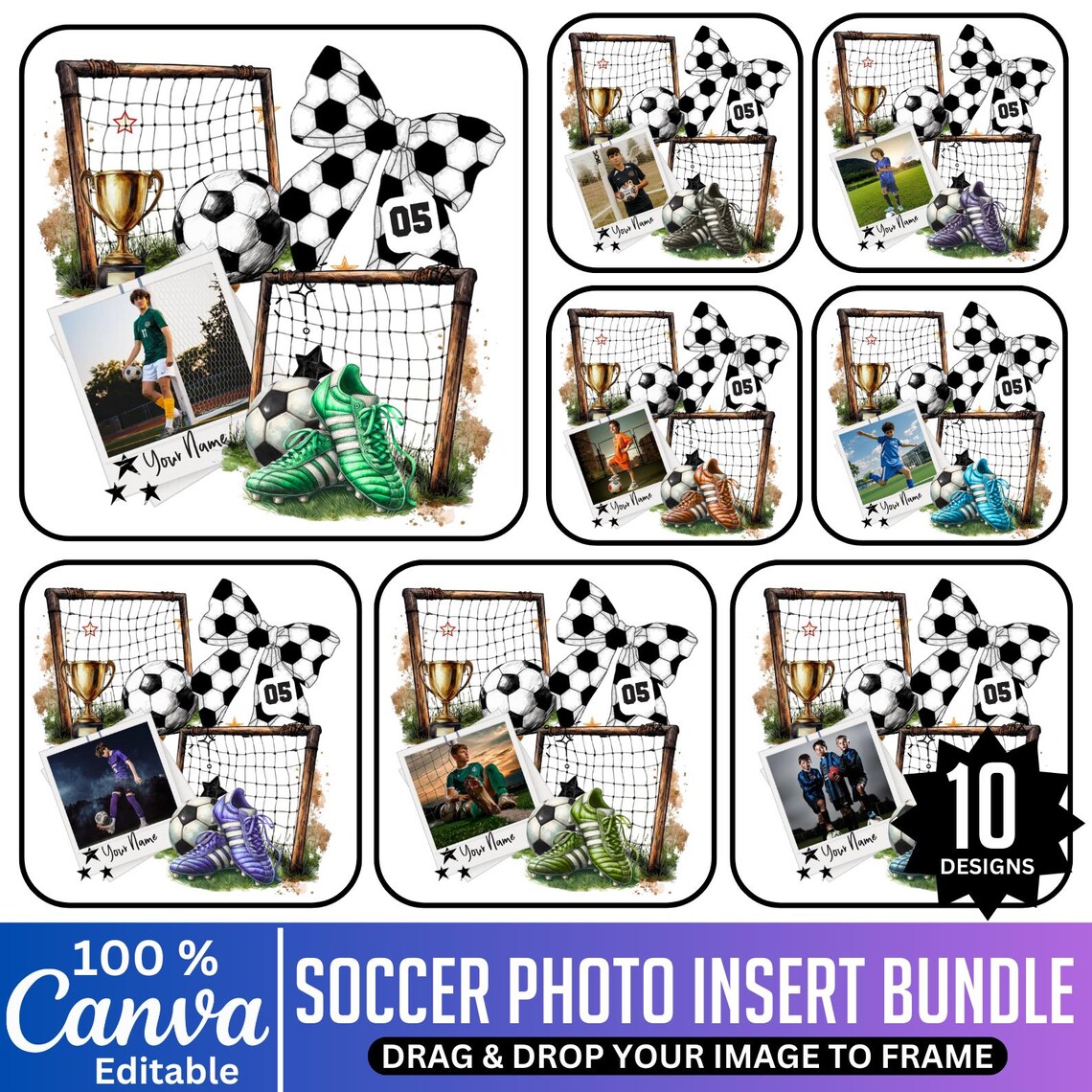 Photo Inset Idea Soccer Photo Insert Bundle, Canva Editable Photo Insert Designs, Trendy ...