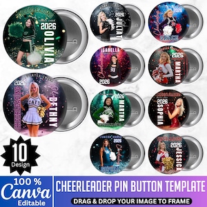 Cheerleader Pin Button Template, Canva Editable Cheerleader Sticker, Custom Photo Player Stickers, Homecoming Campaign, Pin Button Designs