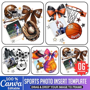 Canva-mall för sportfotoinlägg, anpassat fotoinlägg, fotboll, baseboll, volleyboll, fotbollskoquettbåge, redigerbar basketmatchdag