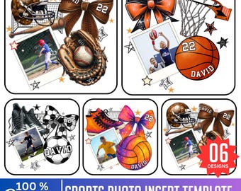 Sports Photo Insert Canva Template, Custom Photo Insert, Football, Baseball, Volleyball, Soccer Coquette Bow, Basketball Game Day Editable