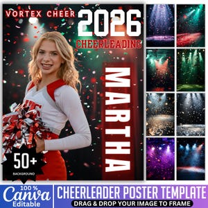 50 Cheerleading Backdrops Bundle, Senior Cheer Team Poster, Custom Cheer Digital Background, Cheerleader Poster Canva Editable Template