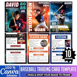 Set di modelli Canva per carte da gioco di baseball, carte giocatore modificabili fronte-retro Canva, carte sportive fai da te con fronte e retro.