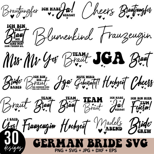 30 Bridal party svg bundle, Brautjungfern SVG Geschenk, Trauzeugin SVG, Braut Team Svg, Brautjungfern svg, Team Braut svg, Wir sagen Prost