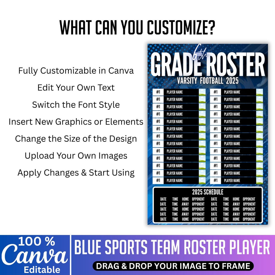 Sports Team Roster Canva Template, Editable Team Roster Card, Team ...