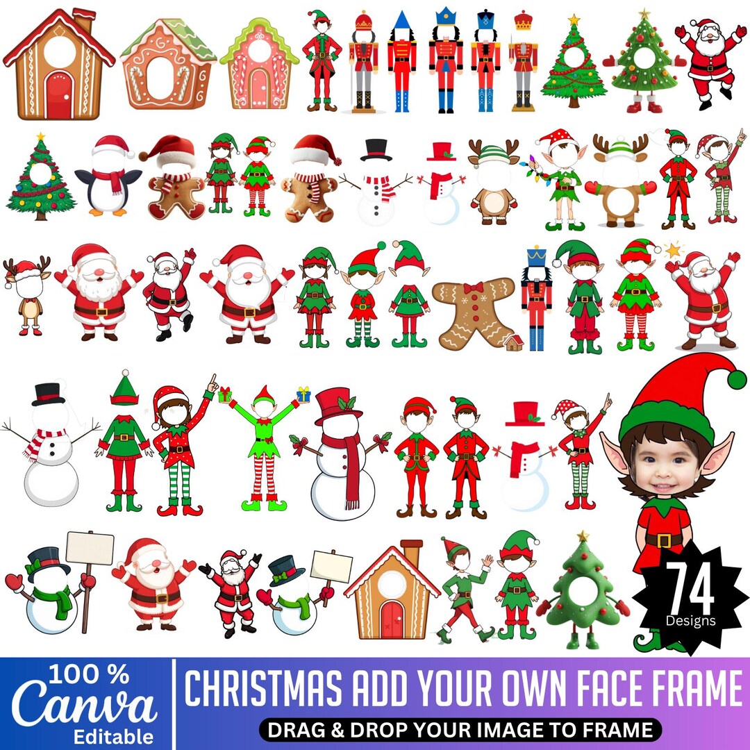 74 Christmas Add Your Own Face Photo Frames Bundle, Santa, Gingerbread ...