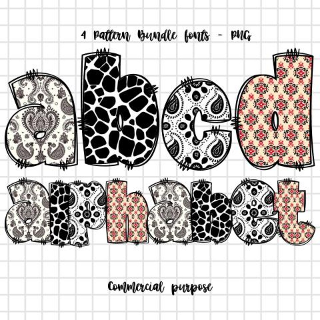 Flower Pattern Alphabet Clipart, Doodle Decorative Letter Bundle ...