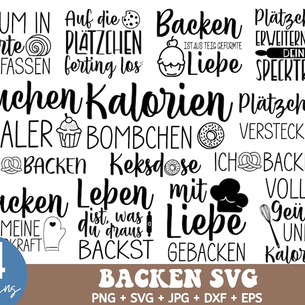 Deutsch Backen SVG Bündel, Küchen-Vektor-Icons, Baking PNG Clipart, Quotes, German Bundle, Küchen Clipart Set, Backen SVG