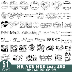 51 meneer en mevrouw SVG-bundel, meneer en mevrouw Split monogram SVG, echtgenoot en echtgenote est 2024 SVG, huwelijk SVG, echtgenote en echtgenoot SVG, Cricut gesneden bestand
