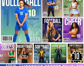 Sports Magazine Cover Template, Canva Editable Cover Template, Printable Athlete & Game Day Posters Design, Drag And Drop, Digital Download