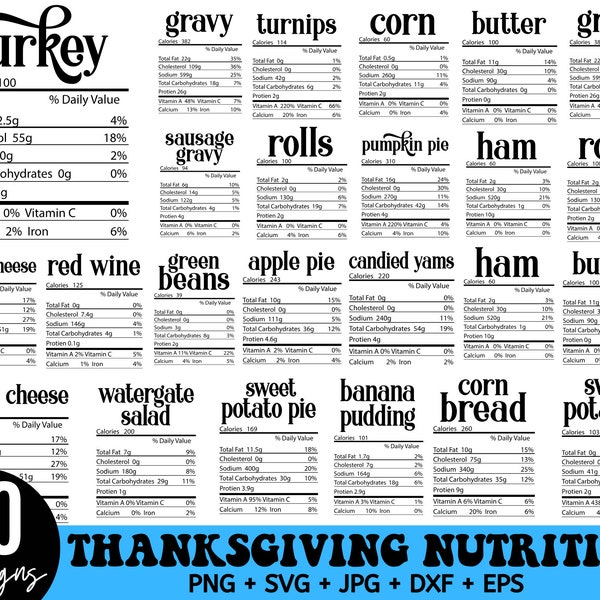 Thanksgiving Nutrition Food Facts svg Bundle, Nutrition Facts Shirts, Nutritional Svg, Thanksgiving Day svg, Thanksgiving Nutrition svg