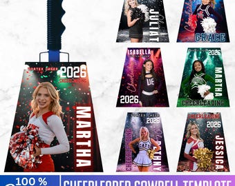 Cheerleading Cowbell Canva Editable Template, Cheerleading  Cowbell Designs, Custom Cowbell Design, Drag & Drop Game Day Spirit Template
