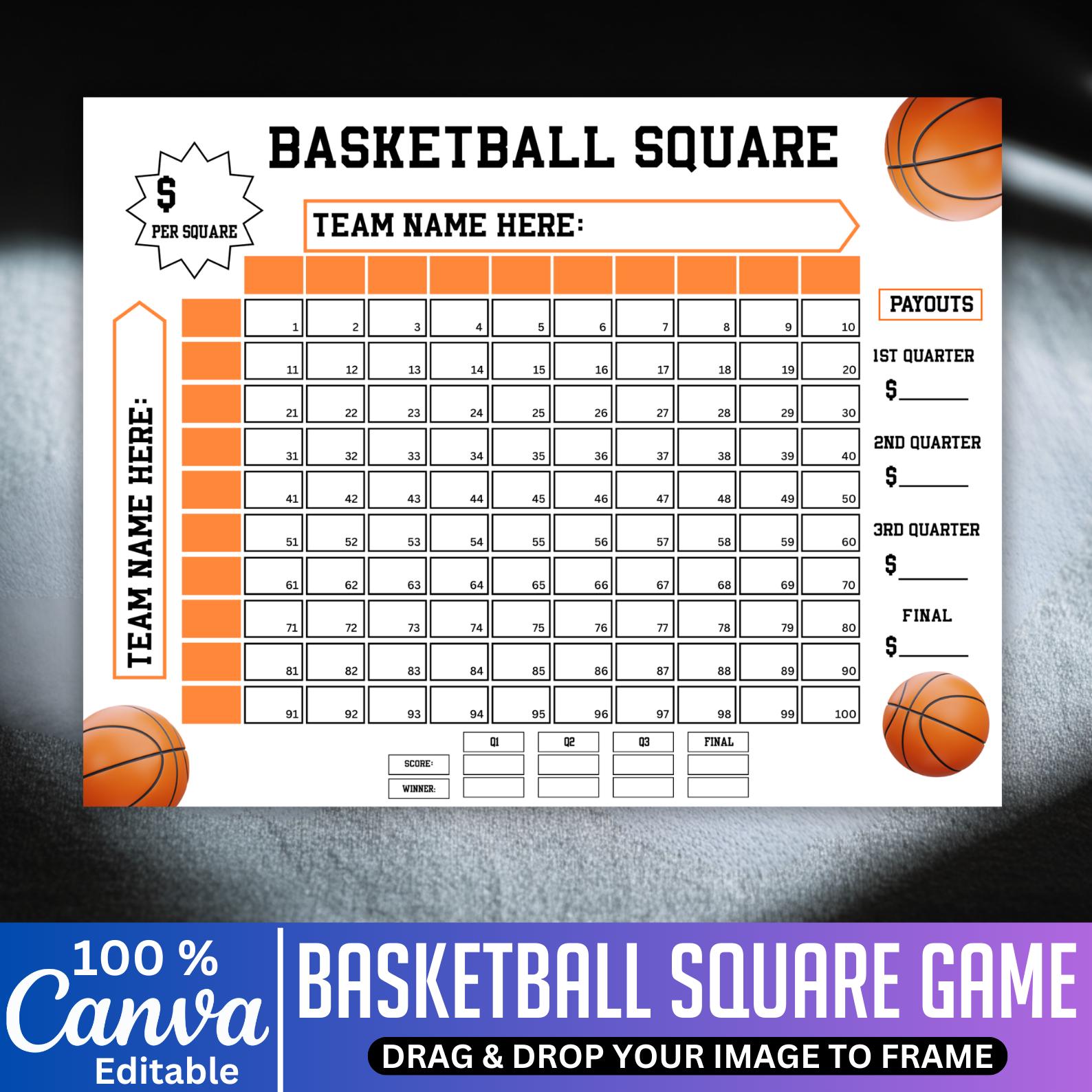 Basketball Squares Template, Canva Editable Square Grid Pool, March ...