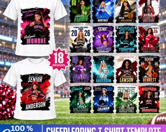 18 Cheerleading T-Shirt Template, Canva Editable Cheer T-Shirt Designs, Drag-and-Drop Senior Cheerleading 2026 Team Design, Digital Download