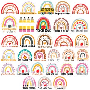 30 leraar Rainbow Png Design, Teacher Rainbow Svg-bundel, Teacher Rainbow Png Svg, Teacher Life Svg, Teacher Love Inspire, Cut File Cricut