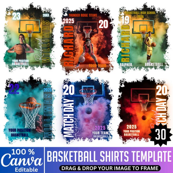 Basketball T-Shirt Designs, Basketball bearbeitbare Canva-Vorlage, personalisierte High School Sport Sublimation, Basketball Bootleg T-Shirt
