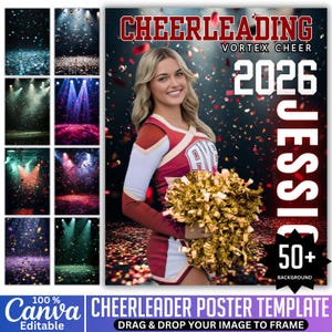 Cheerleader Poster Canva Editable Template, Senior Cheer Team  Poster, Custom Cheer Digital Background, 50 Cheerleading Backdrops  Bundle