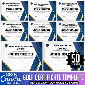 50 Golf Award Certificates Template, Canva Editable Golf Team Awards, Golf Certificates Awards Designs, End of Year Sports Certificate