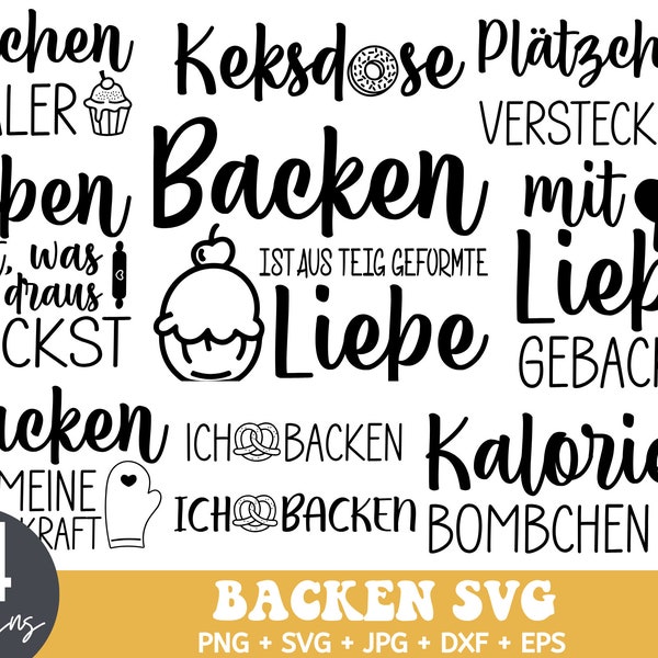 Deutsch Backen SVG Bündel,  Baking PNG Clipart,  Küchen-Vektor-Icons, Quotes, German Bundle, Küchen Clipart Set, Backen SVG