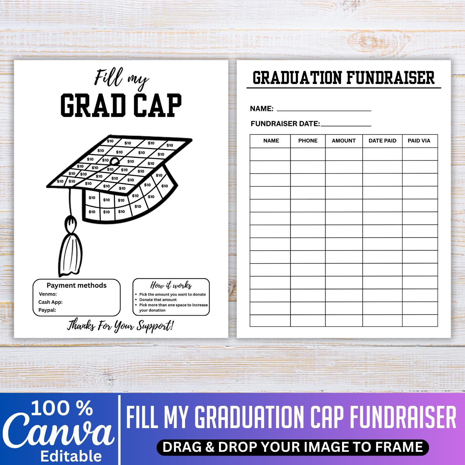 Graduation Program Sponsor Page Fill My Graduation Cap Fundraiser Template, Canva Editable Graduation ...