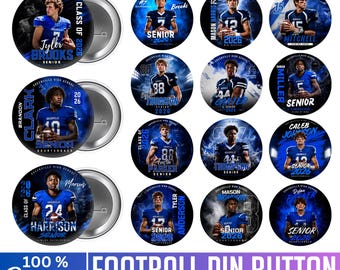 15 Football Pin Button Canva Template, Editable Blue Game Day Button Design, Football Pin Button Sports Team Spirit Badge, Digital Download
