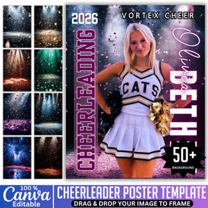 Custom Cheer Digital Background, Editable Template Senior Cheer Team Poster, Cheerleader Poster Canva, 50 Cheerleading Backdrops Bundle