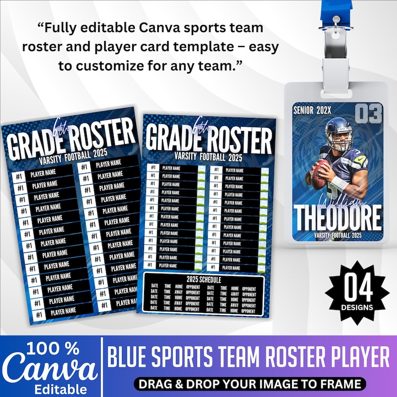Sports Team Roster Canva Template, Editable Team Roster Card, Team ...