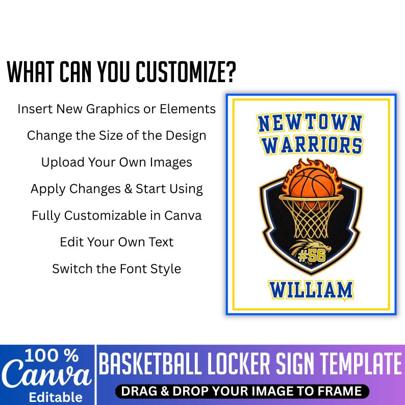 Basketball Locker Sign Template, Canva Editable Custom Player Name ...
