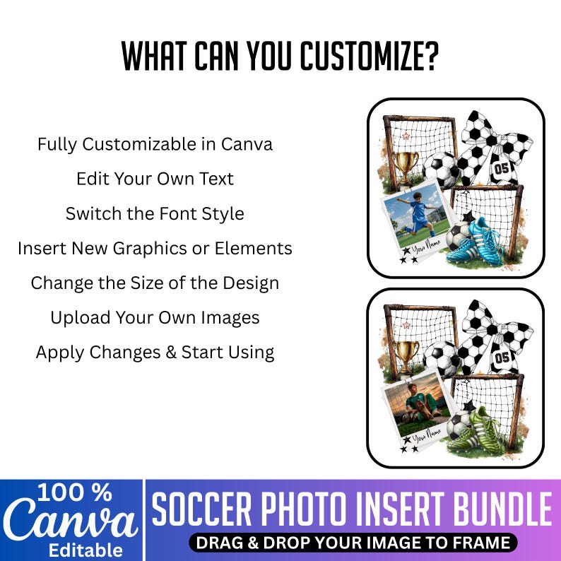 Soccer Photo Insert Bundle, Canva Editable Photo Insert Designs, Trendy ...