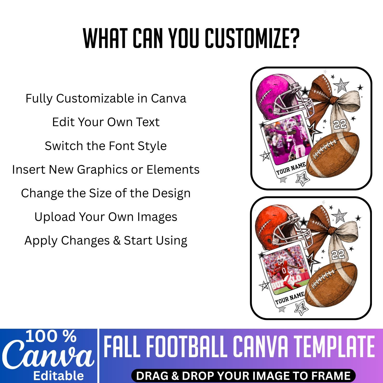 10 Fall Football Photo Insert Bundle, Canva Editable Photo Insert ...