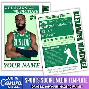 Baseball Card Canva Template, Fully Editable Vintage Inspired Baseball Digital Trading Sports Card,  Fake Baseball Card, DIY Baseball Card