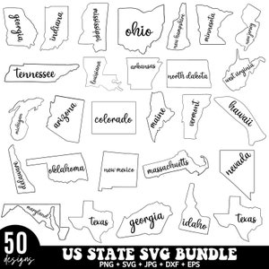 USA Bundesstaaten SVG Bundle, US Umrisse SVG, Amerika Karten, Kalifornien SVG, Alle 50 Bundesstaaten Umrisse SVG, Staaten Umrisse svg Png, Schnittdatei für Cricut