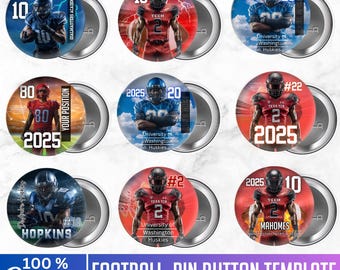 Football Pin Button Template Bundle, Canva Editable Football Sticker, Homecoming Campaign, Pin Button Designs, Custom Photo Player Stickers