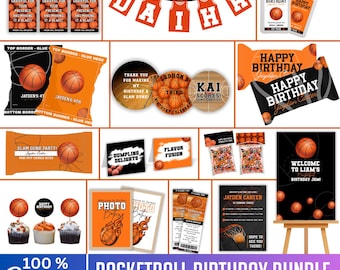 Basketball Birthday Bundle, Basketball Themed Party Canva Editable Template, Sports Theme Party  Invitation, Basketball Party Decor Digital