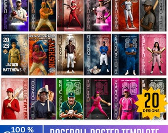 Baseball Poster Canva Editable Template Bundle, Senior Baseball Poster Canva,  Baseball cards Designs, Baseball Backdrop, Sports Template