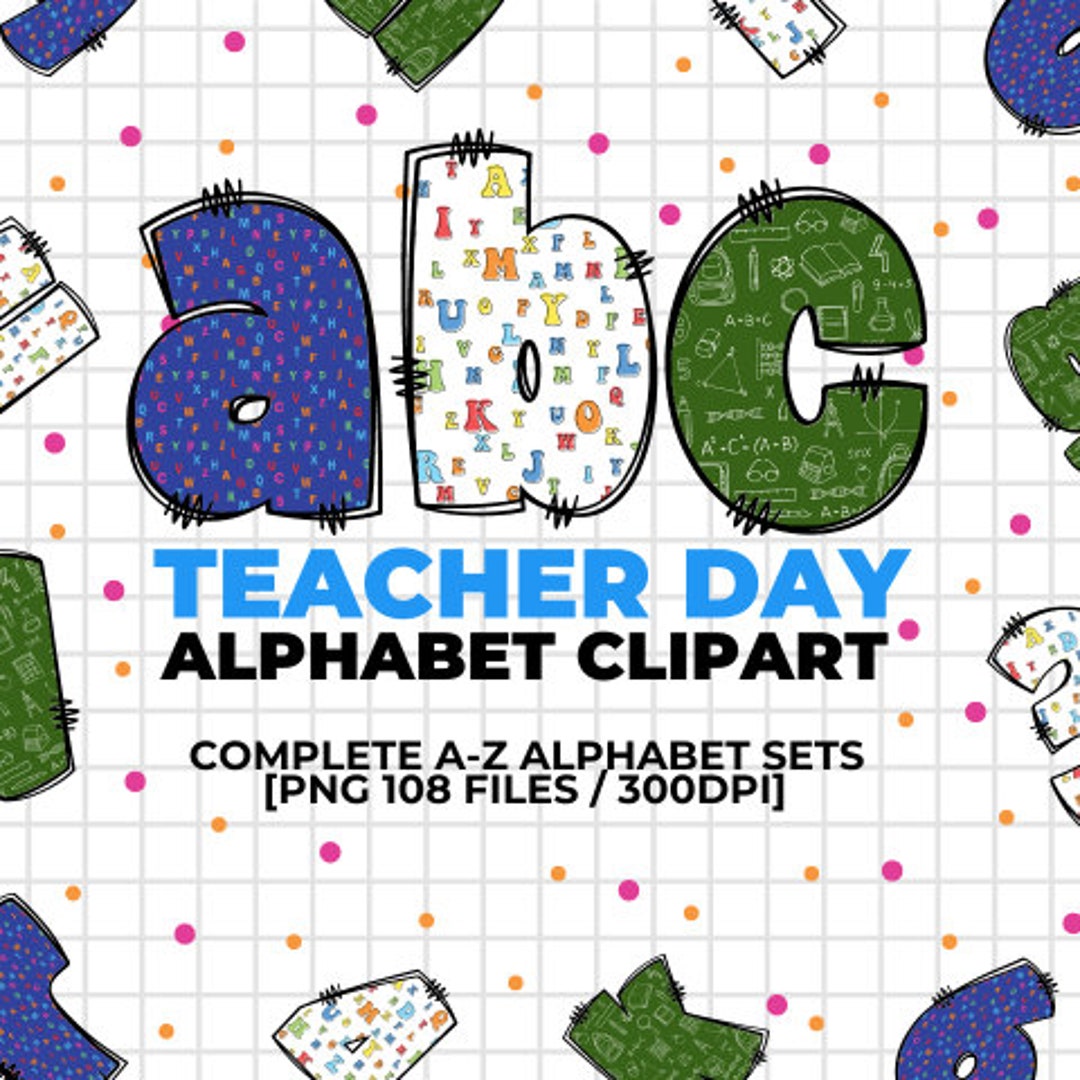 Teacher Alphabet Png Bundle, School Teacher Doodle Alphabet, Back to ...