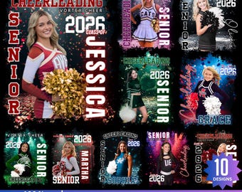 10 Senior Cheerleading Class Of 2026 T Shirt Template, Canva Editable T Shirt, Cheerleading Senior Night Bootleg Designs, Digital Download