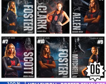 06 Volleyball Poster Template , Canva Editable Senior Volleyball Poster Canva, Volleyball cards Designs, Volleyball Backdrop, Digital  File