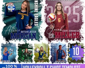 10 Volleyball T Shirt Canva Template, Volleyball Bootleg Design, Volleyball Editable Canva Designs Personalize High School Sport Sublimation